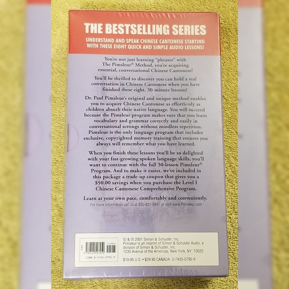 Pimsleur Quick & Simple Chinese Cantonese 4 Cassette Tapes 2001 - Picture 2 of 2